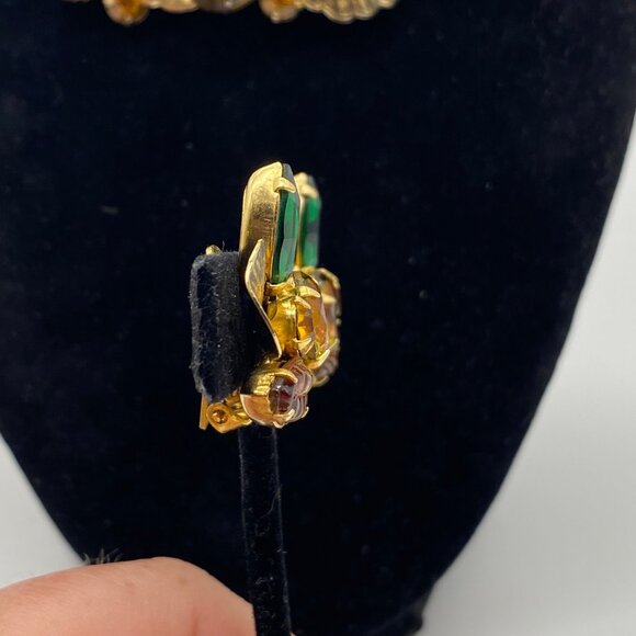 Juliana D&E Fall Watermelon Rhinestone Brooch Scalloped Lea Earrings Set - Picture 9 of 13